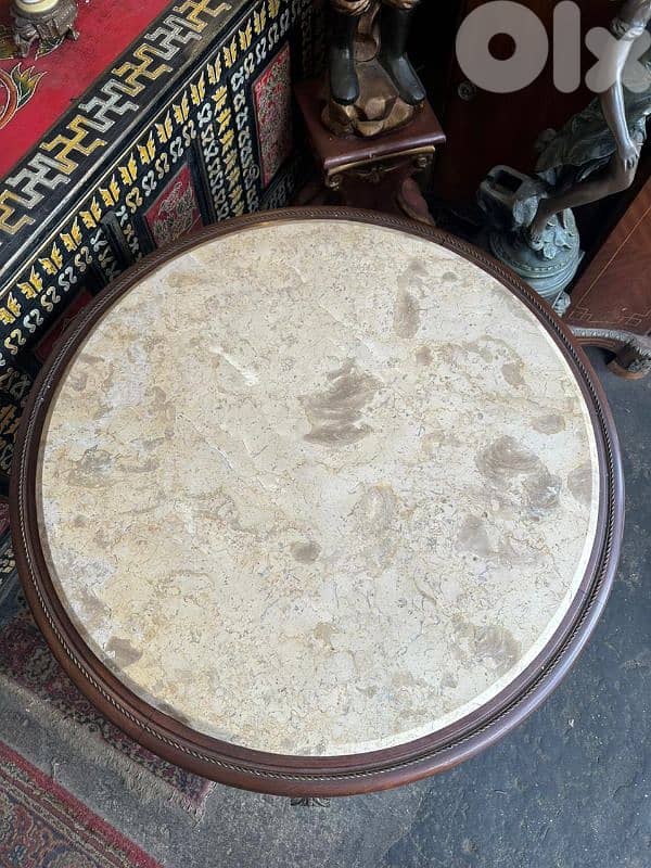 طاولة مصرية خشب زان انتيك مرصعة نحاس وج رخام كتير مرتبة 2