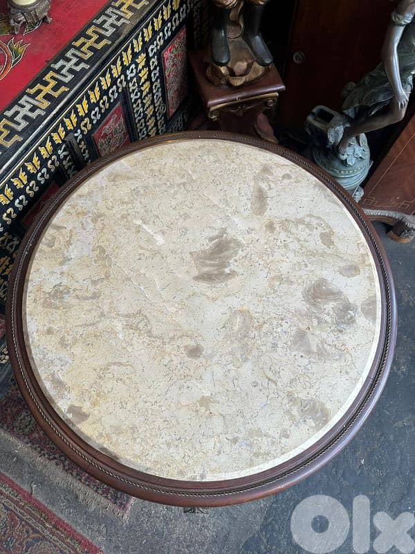 طاولة مصرية خشب زان انتيك مرصعة نحاس وج رخام كتير مرتبة 4