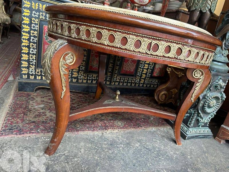 طاولة مصرية خشب زان انتيك مرصعة نحاس وج رخام كتير مرتبة 5