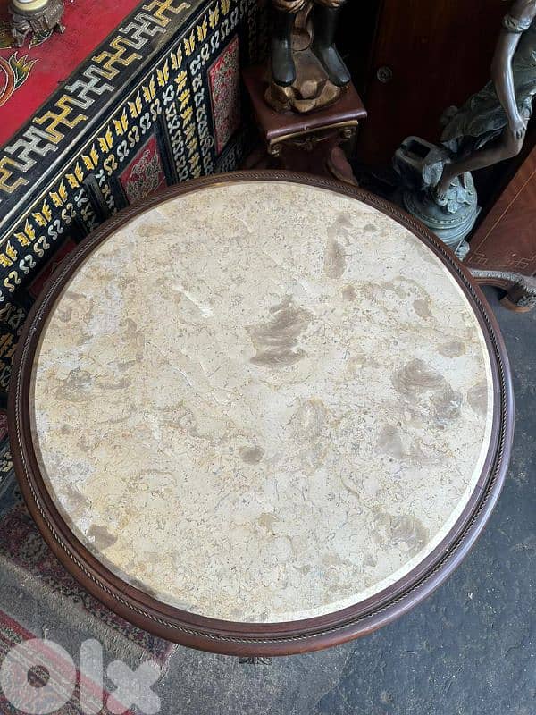 طاولة مصرية خشب زان انتيك مرصعة نحاس وج رخام كتير مرتبة 2