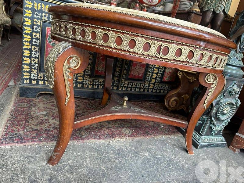 طاولة مصرية خشب زان انتيك مرصعة نحاس وج رخام كتير مرتبة 5