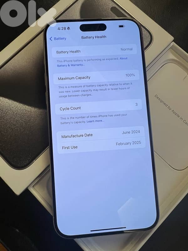 iPhone 15 pro max 1tb cycle count:3 bh:100% 3