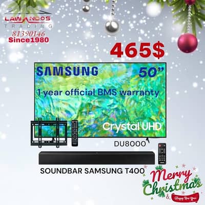 Led SAMSUNG original 50”,55” DU8000 + soundbar T400 + stand + remote