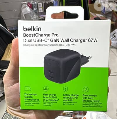 Belkin Boostcharge pro 67w Dual usb-c gan wall charger 2 pin black