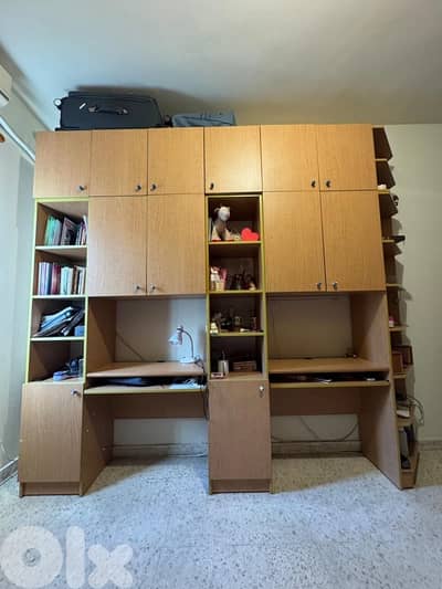 bedroom closet and beds