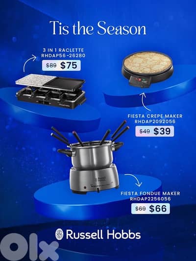 Russell Hobbs Christmas Offers Raclette, Fondue, crepe maker