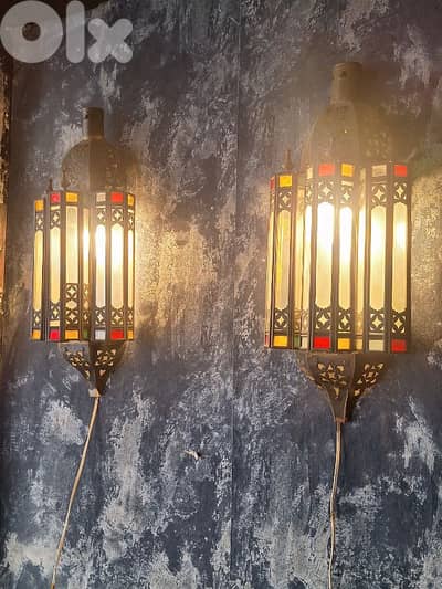2 large antique eastern bronze wall lights