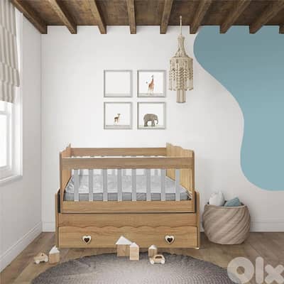 Wooden Baby Bed With Dresser - سرير طفل خشبي مع درج