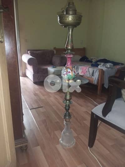 vintage brass & painted glass hookah antique/ارجيله نحاس فاخره سعر خاص