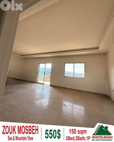 150sqm Apartment For Rent in Zouk Mosbeh(ذوق مصبح)+Sea & Mountain View