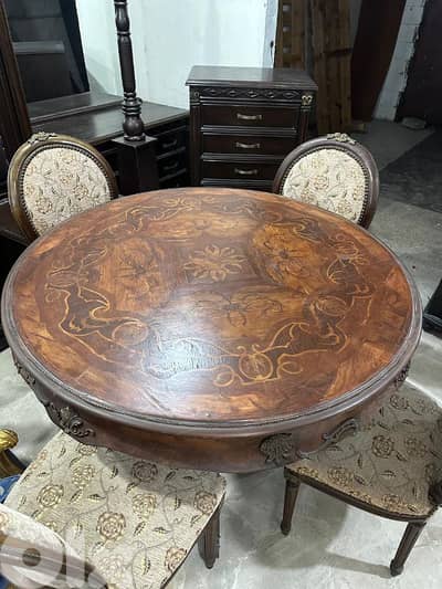 طاولة سفرة مصرية خشب زان انتيك مرصعة نحاس ملبسة قشر