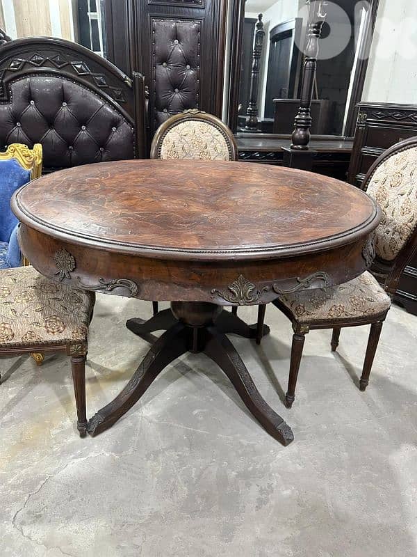 طاولة سفرة مصرية خشب زان انتيك مرصعة نحاس ملبسة قشر 1