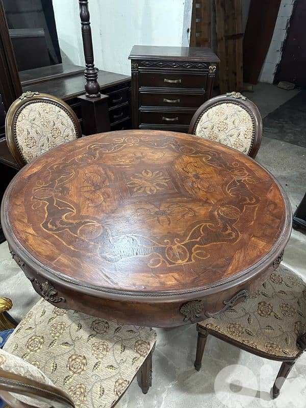 طاولة سفرة مصرية خشب زان انتيك مرصعة نحاس ملبسة قشر 2