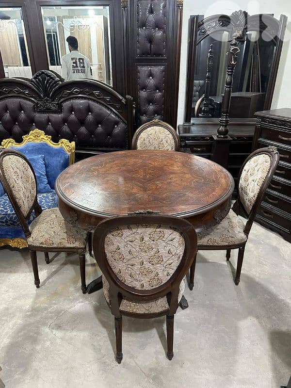 طاولة سفرة مصرية خشب زان انتيك مرصعة نحاس ملبسة قشر 4