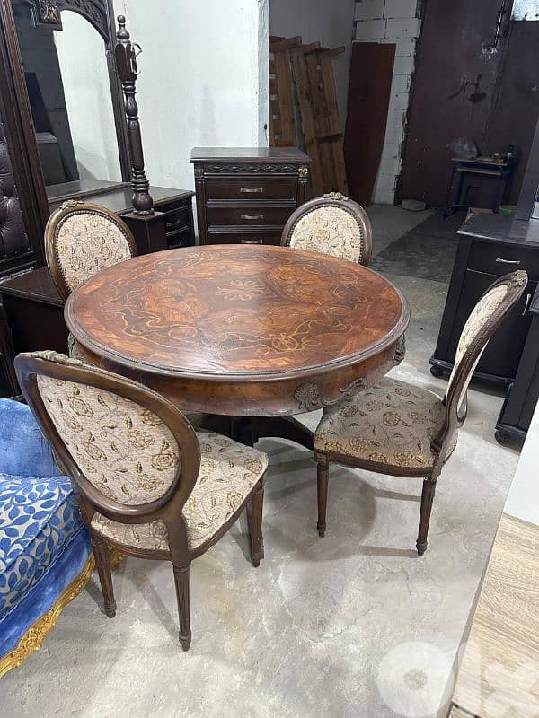 طاولة سفرة مصرية خشب زان انتيك مرصعة نحاس ملبسة قشر 5