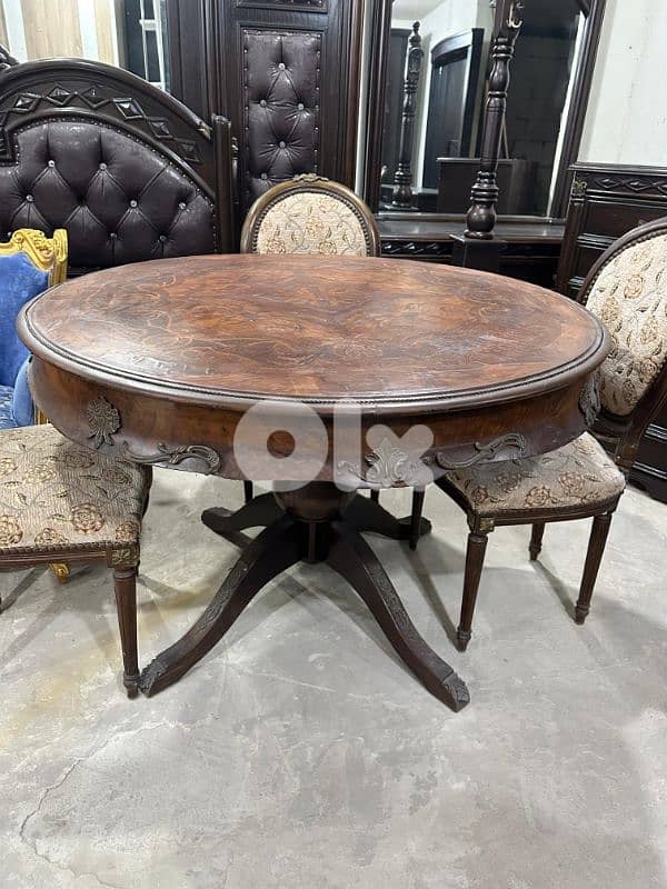 طاولة سفرة مصرية خشب زان انتيك مرصعة نحاس ملبسة قشر 7