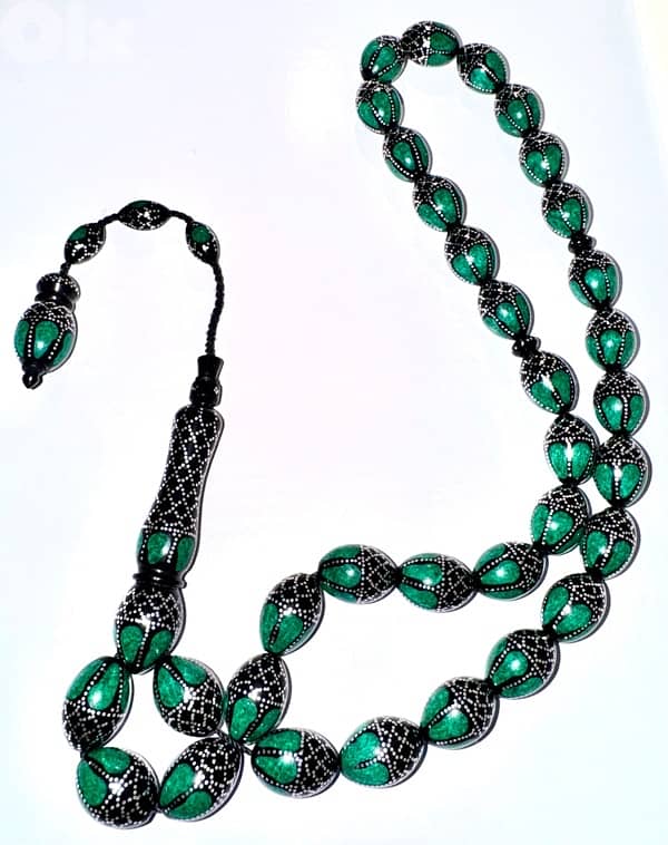 سبحة كوك فضة وملاكايت 1