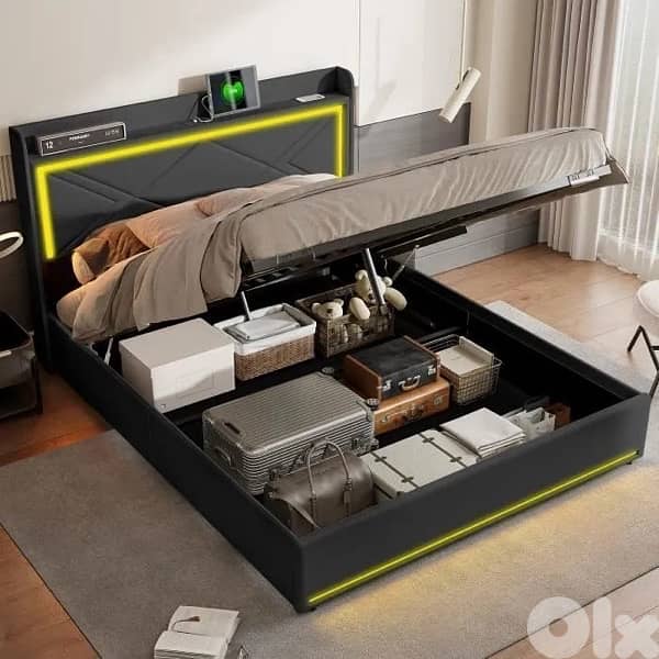 LED Storage Bed with Storage, Double Bed with Storage and Hydraulics 1