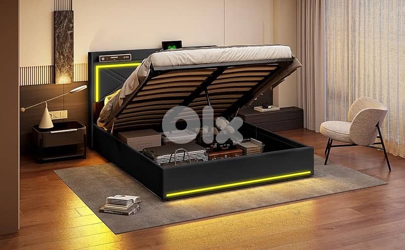 LED Storage Bed with Storage, Double Bed with Storage and Hydraulics 4