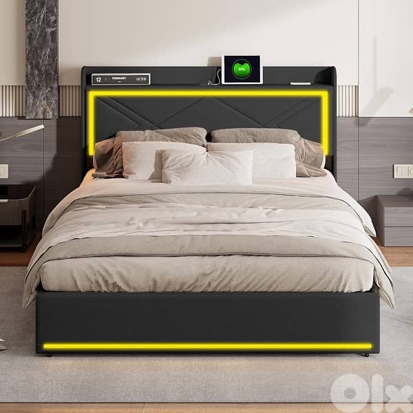 LED Storage Bed with Storage, Double Bed with Storage and Hydraulics 5