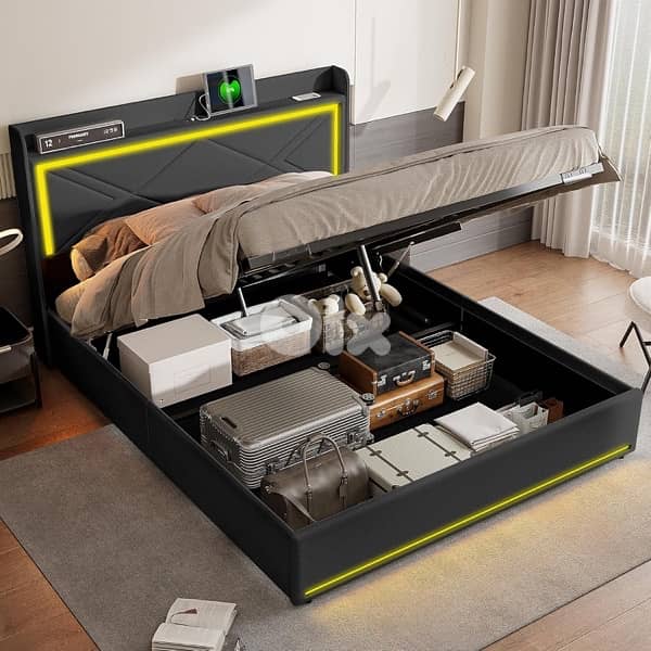 LED Storage Bed with Storage, Double Bed with Storage and Hydraulics 6
