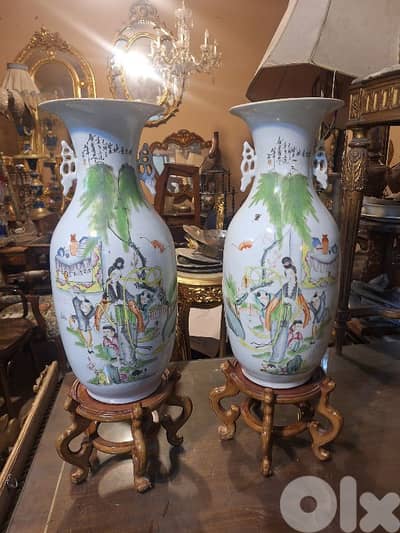 two pieces of vase porcelain Chinese's vintage handmade