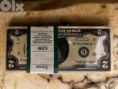 sequential 2$ bills 100 pieces still in Federal reserve nylon
