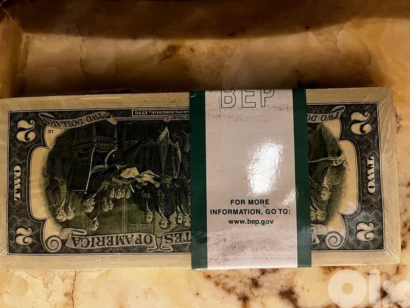 sequential 2$ bills 100 pieces still in Federal reserve nylon 1