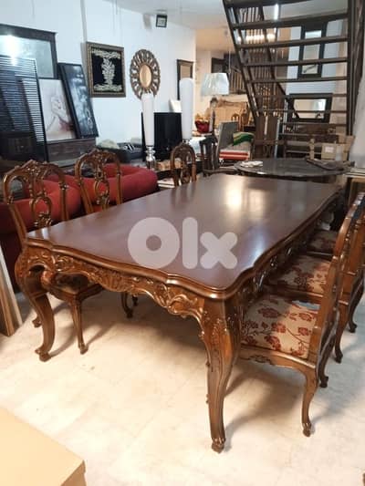 Restored antique dining table with 6 chairs