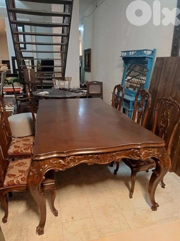 Restored antique dining table with 6 chairs 1