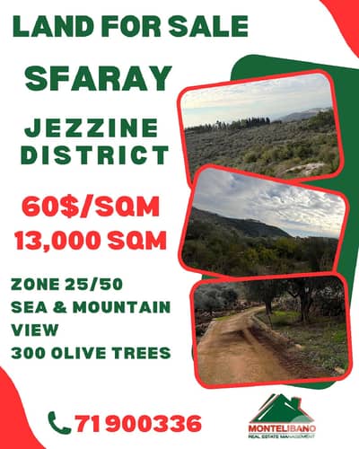 13,000sqm Land For Sale in Sfaray (صفاريه) "Jezzine District"+OpenView