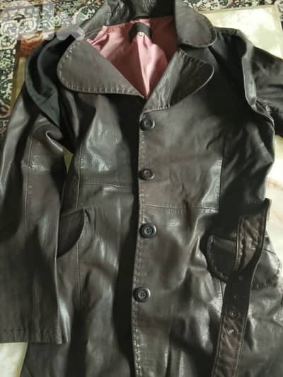 brown leather coat
