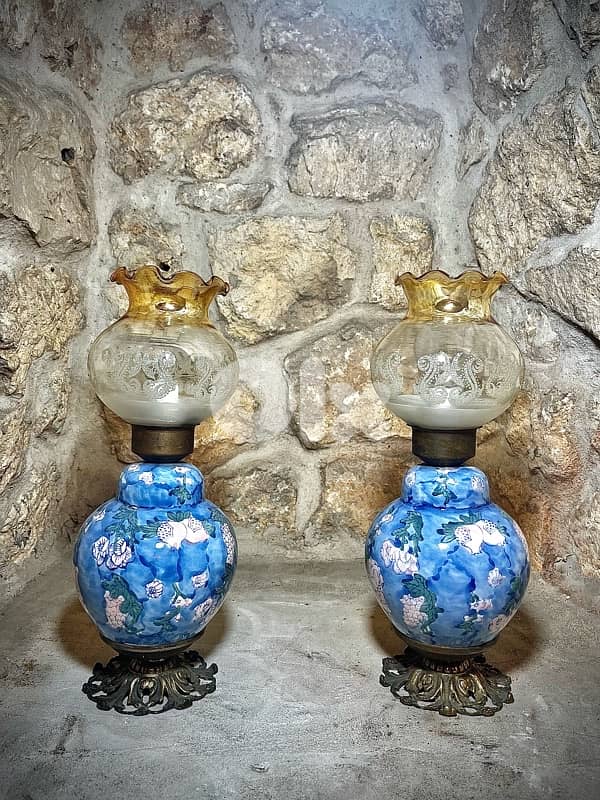 Pair of European Antique Oil Lamps – c. 1890 2