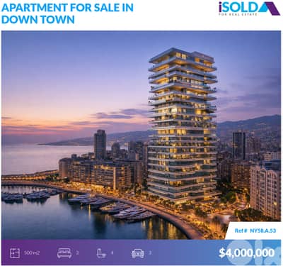 furnished 500 m2 apartment for sale in Down town - شقة في وسط المدينة