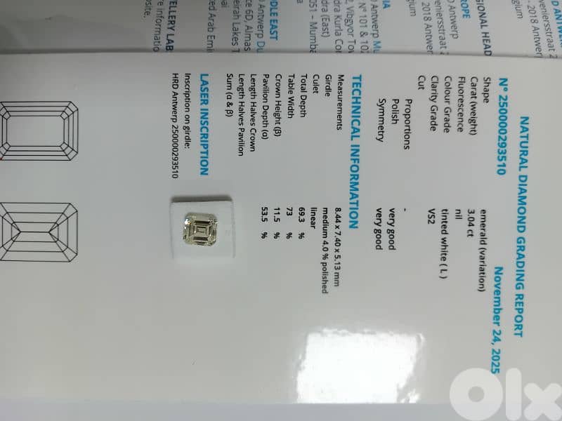 certified 3 ct diamond emerald cut, L. vs2 3