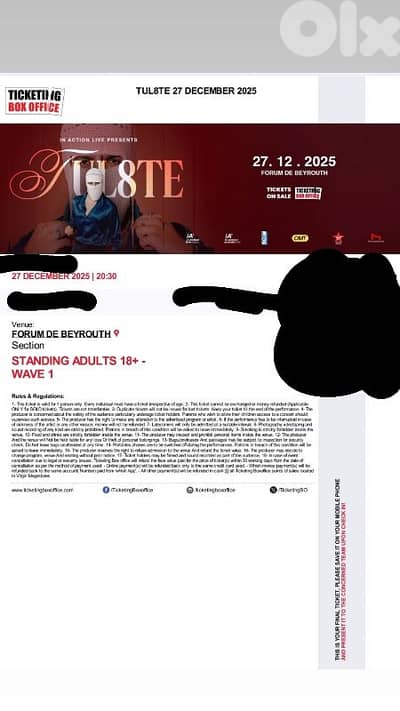 tul8te concert ticket 27th dec
