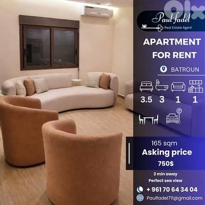 Modern 165 sqm apartment for rent in Batroun,