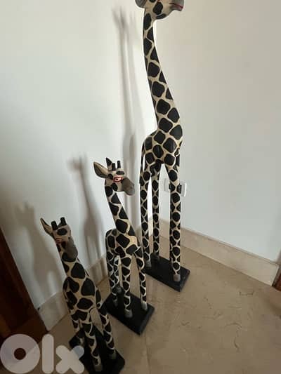 set of 3 handmade wooden painted giraffes