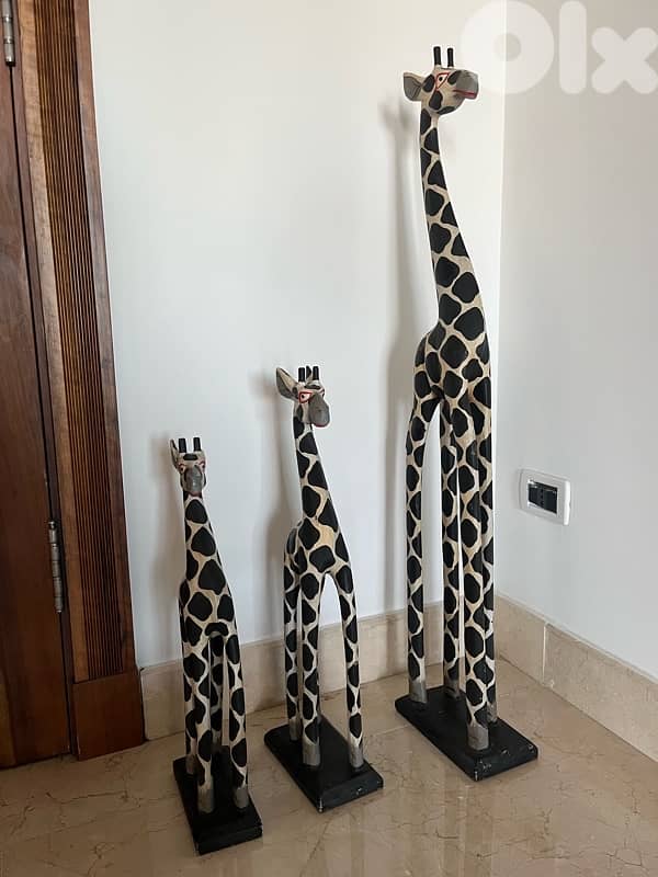 set of 3 handmade wooden painted giraffes 1