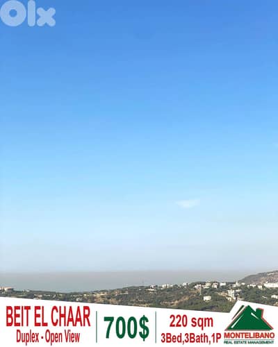 Fully Furnished 220sqm Duplex For Rent in Beit El Chaar with Open View