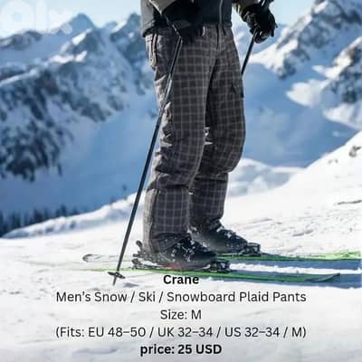 Men’s Snow / Ski / Snowboard Plaid Pants Crane