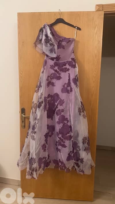 purple floral wedding guest dress