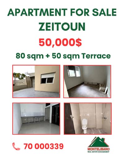 80 sqm Apartment For Sale in Zeitoun with 50 sqm Terrace and Sea View