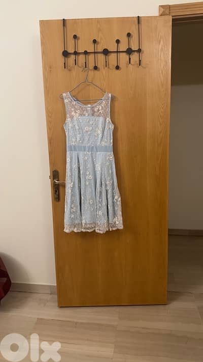 baby blue floral embroidery party dress