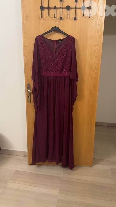 wine red half sleeve wedding guest dress