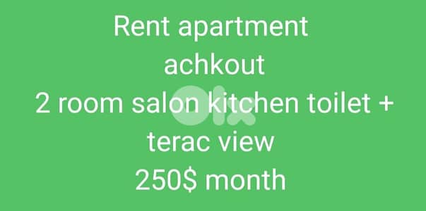 Rent apartment  achkout  2 room salon kitchen toilet + terac view