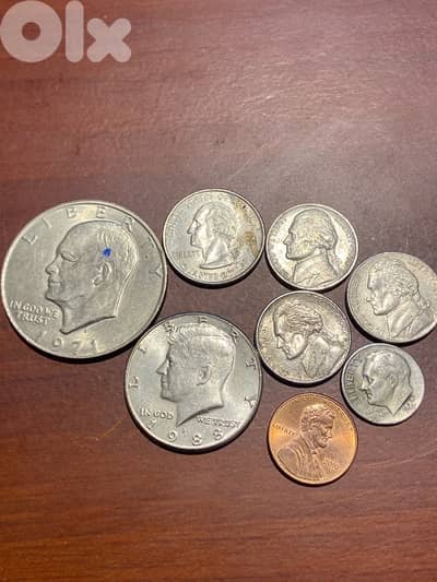 مجموعة عملات أمريكية أصلية متنوعة – One Dollar, Half Dollar, Cents …