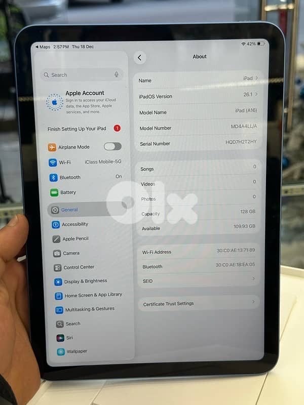 iPad 11 (A16) 128Gb BH:100% 38cc warranty apple 9 months 1