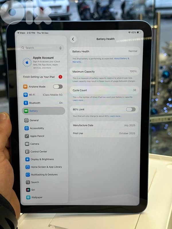 iPad 11 (A16) 128Gb BH:100% 38cc warranty apple 9 months 3
