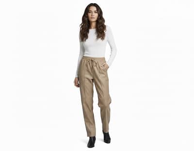 Leather beige pants elastic waist new brand
